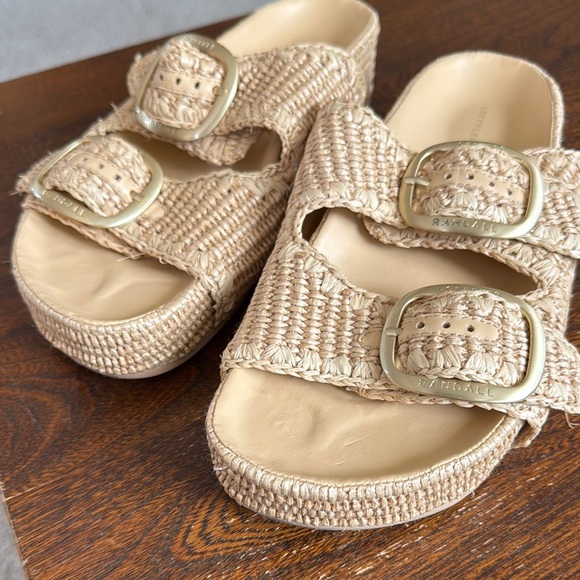 Loeffler Randall Shoes - Loeffler Randall Tan Raffia Buckle Slides SZ 9